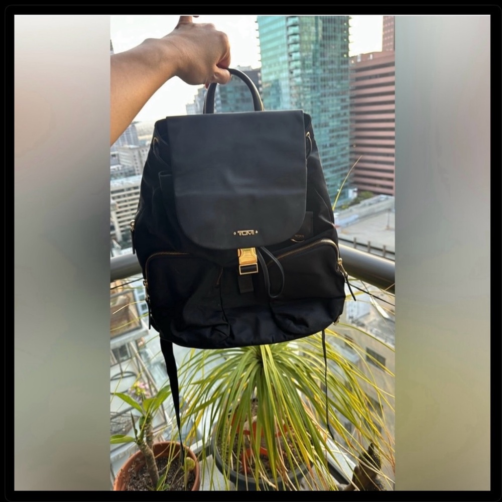 Tumi Backpack Rivas Nylon and Leather Trimmed with Gold Hardware